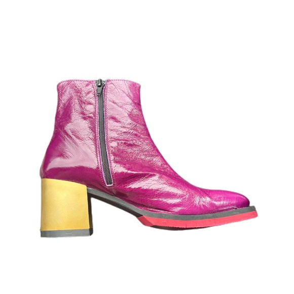 Kanna Made in Spain Purple Patent Leather Gold Heel Ankle Boots - Picture 2 of 16